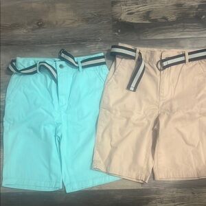 Stylish Aqua and Beige Shorts with Striped Belts